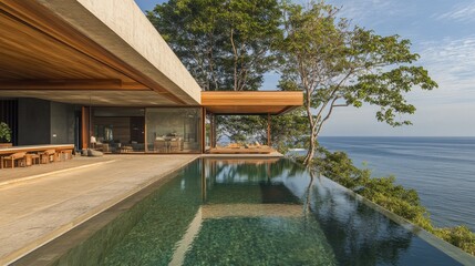 Fototapeta premium Luxury Cliffside Villa with Infinity Pool and Ocean View