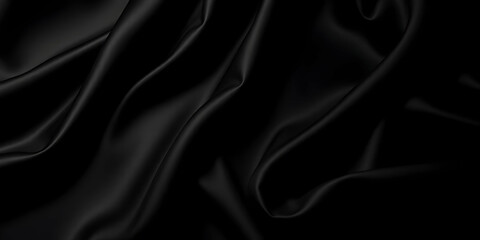 Obraz premium Dark fabric texture, black silk, rippled surface, intricate folds, deep shadows, glossy sheen, abstract patterns, minimalist composition, monochromatic, high contrast, luxurious material, mysterious a