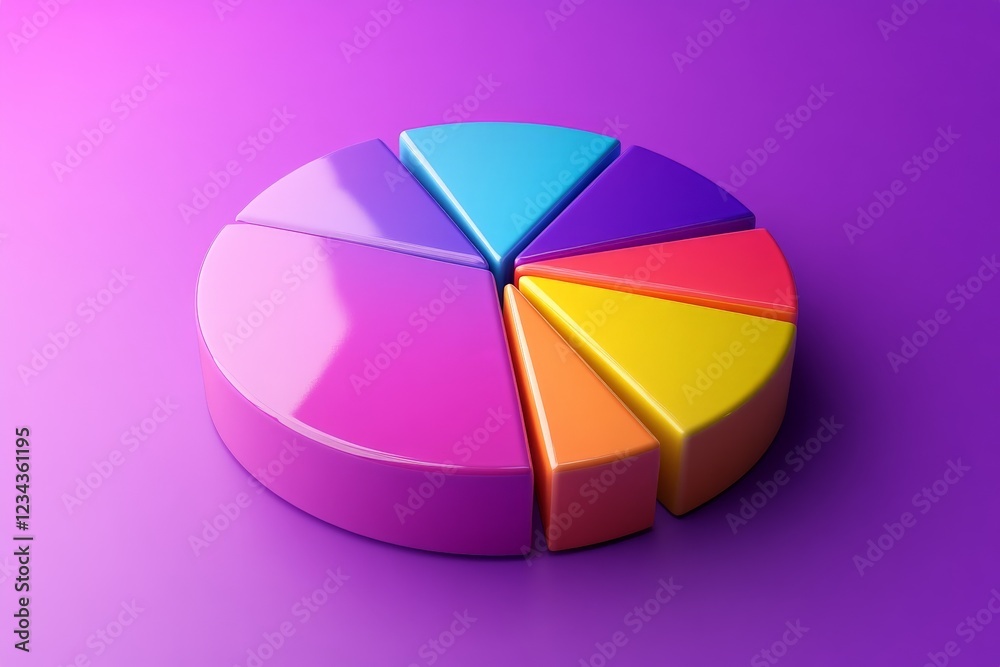Poster Colorful pie chart showcasing data segmentation on a bright purple background