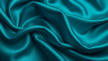 Obraz premium Silky teal fabric, flowing waves, smooth texture, soft folds, shimmering surface, luxurious drapery, abstract background, cyan satin, glossy material, elegant curves, dynamic composition, studio light