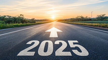 A Road Marked "2025" with an Arrow Leading to the Future, Symbolizing New Opportunities and the Path Ahead Towards a Bright Horizon.