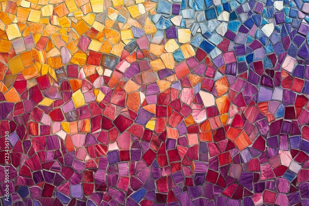 Poster vibrant mosaic artwork showcasing a blend of colors in abstract design created with glass pieces