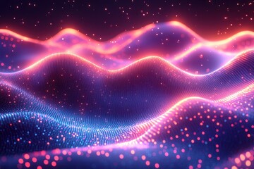 Fototapeta premium Abstract digital waves with glowing particles in vibrant colors.