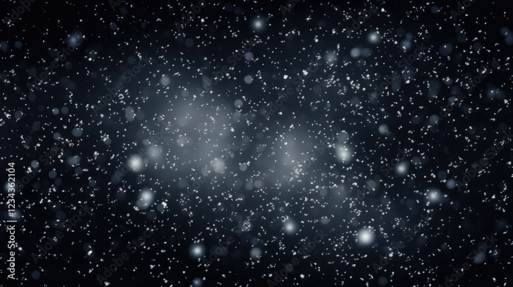 Poster white snowflakes floating gently in a black background with bokeh effect creating a dreamy and seren