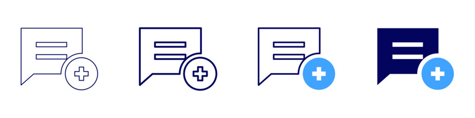 Obraz premium Add message icon in 4 different styles. Thin Line, Line, Bold, and Bold Line. Duotone style. Editable stroke