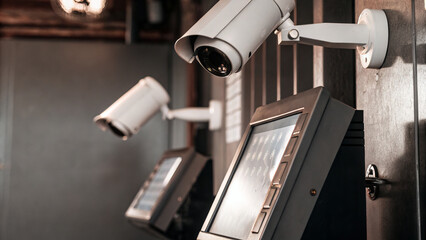 High tech biometric access control system with security cameras