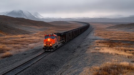 A freight train carrying industrial materials through a remote area.