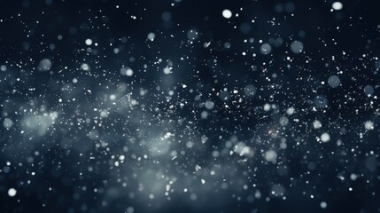Obraz premium Snowflakes Falling in Soft Bokeh Effect Against Dark Background, Magical Winter Scene with Frosty White Particles and Dreamy Atmosphere