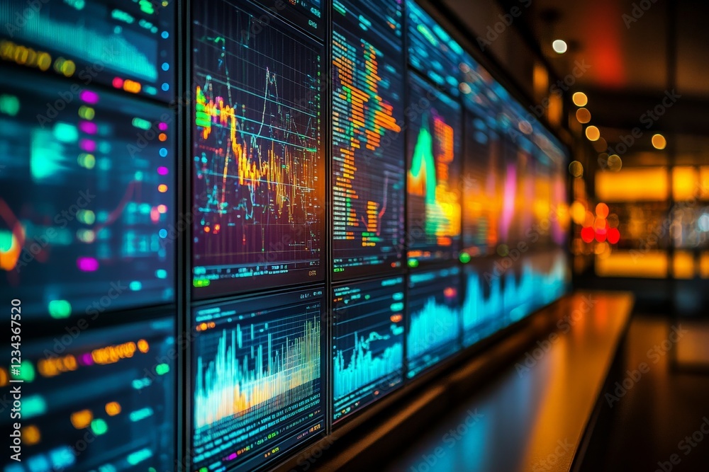 Aufkleber Digital trading screens display real-time financial data and market analysis in a modern office setting