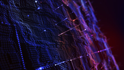 Blue violet technology background with a glowing panel digital data. Big data network server concept..