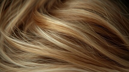 Naklejka premium Blonde Hair Closeup Soft Texture and Shine on Dark Background
