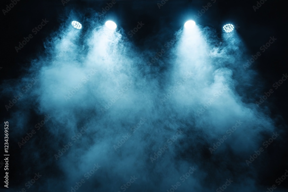 Poster dramatic lighting with fog effects creates an immersive atmosphere for performance art in a dark ven