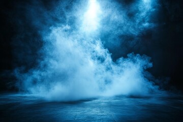 Obraz premium Mystical blue fog envelops the stage during a performance at a local venue in the evening
