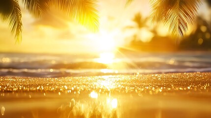 Golden Beach Sunset With Palm Trees