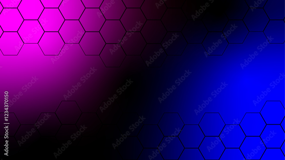 Poster abstract blue and pink gradient background with a honeycomb pattern. hexagon honeycomb outline art f