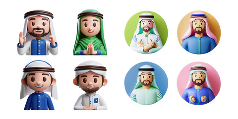 Diverse Cartoon Characters in Traditional Attire, PNG collection, set bundle, isolate on transparent or white background
