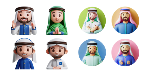 Diverse Cartoon Characters in Traditional Attire, PNG collection, set bundle, isolate on transparent or white background