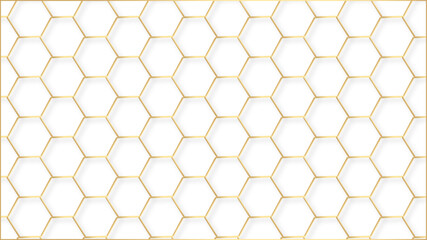 Abstract honeycomb pattern hexagonal background. Golden hexagon honeycomb outline art for design element. Golden hexagon pattern honeycomb background. Honeycomb concept design abstract technology bg.
