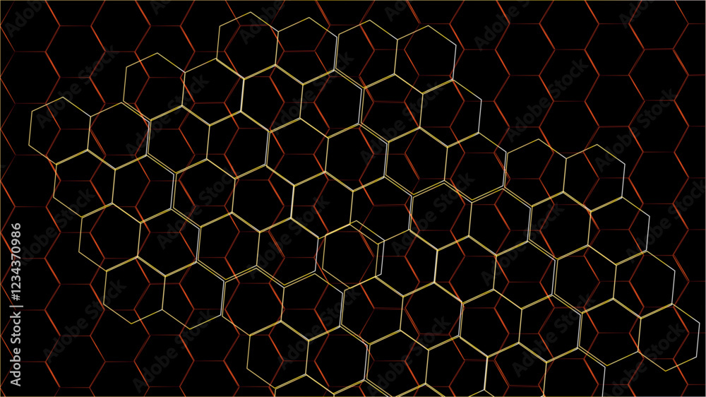 Poster abstract honeycomb pattern hexagonal background. golden hexagon honeycomb outline art for design ele