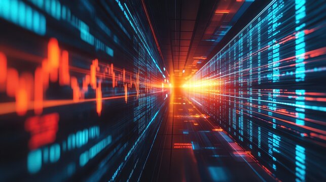 Abstract 3D financial tunnel with warning signals for potential risks, economic risk management, concept of navigating uncertainties