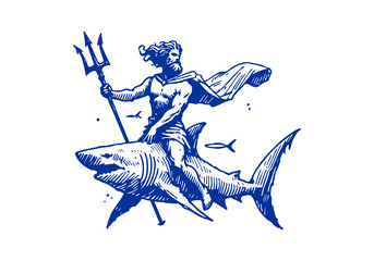 Poseidon hand drawn sketch vector © Shutoda