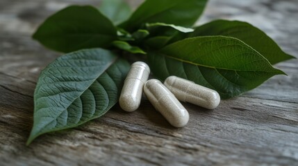 Natural pills made from medicinal herbs. Selective focus
