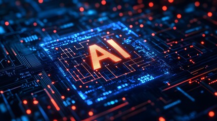 Obraz premium Artificial Intelligence Brain with Digital Circuitry, Symbolizing Smart Computing and Automation