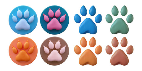 Fototapeta premium Colorful Paw Print Accessories for Pets, PNG collection, set bundle, isolate on transparent or white background