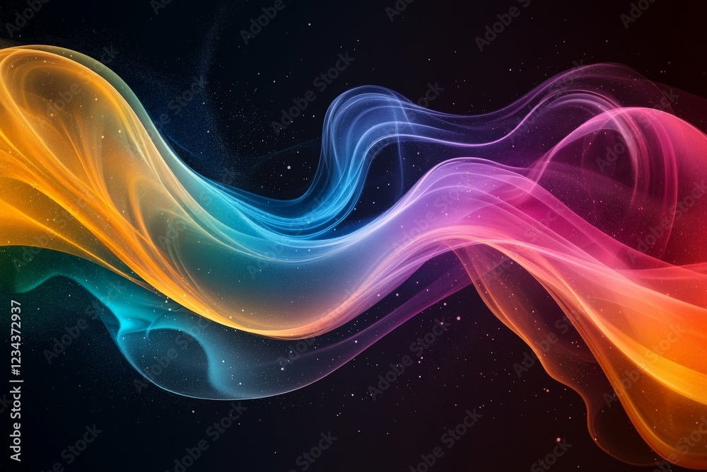 Poster Colorful abstract waves of light flowing across a dark background creating a vibrant visual experience