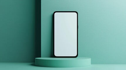 Modern smartphone with blank screen on geometric surface in calm setting