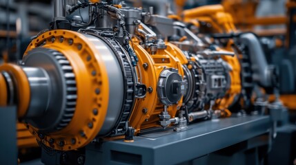 Obraz premium A detailed view of a large industrial engine with various components