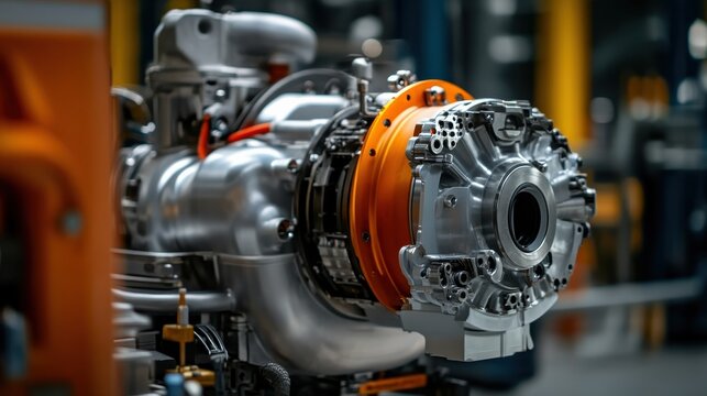 A detailed view of a large industrial engine with various components