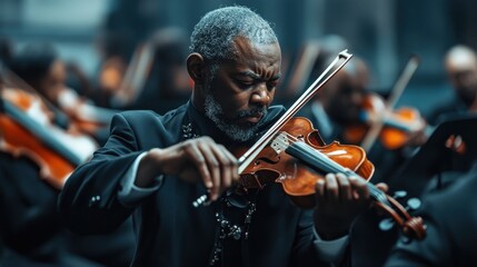 A traditional orchestra with a conductor leading musicians.