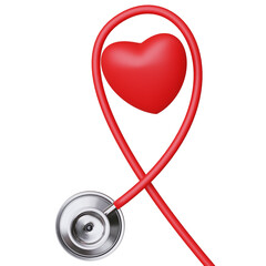 Medical stethoscope and heart isolated on white, transparent. Health care, love concept