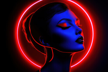 Woman face neon backdrop