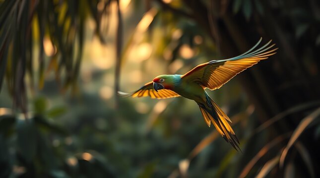 Flying parot in the Jungle