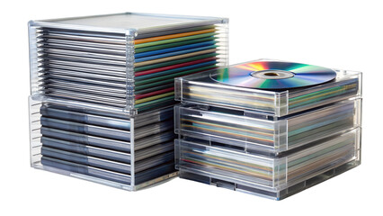 CD storage box with disc stacked isolated on transparency background