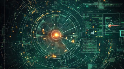 Obraz premium Futuristic HUD interface with glowing central core and digital data.
