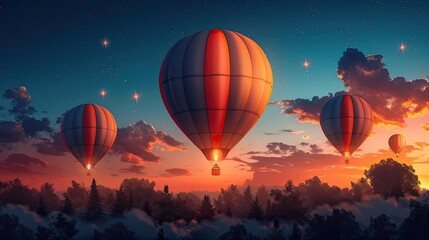 Fototapeta premium An epic hot air balloon race comes alive in vibrant flat design storytelling