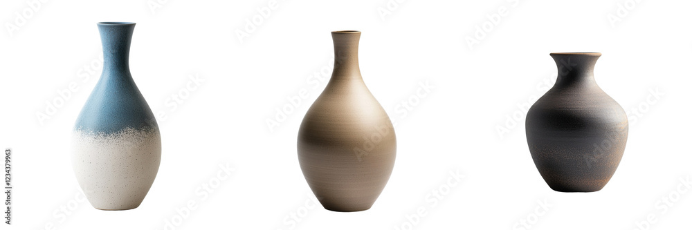 Poster Ceramic vases in different colors and shapes displayed on a neutral background for artistic inspiration
