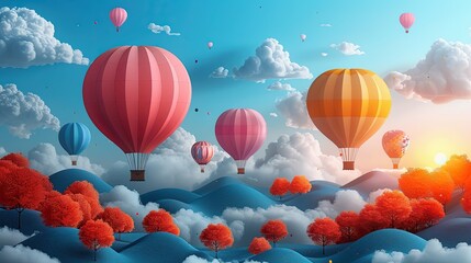 Fototapeta premium An epic hot air balloon race comes alive in vibrant flat design storytelling