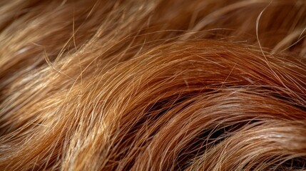 Close-up of wavy red hair strands, texture detail