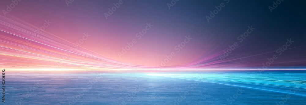Wall mural an abstract blue futuristic background with symmetrical reflections of rays and lines, illuminated b