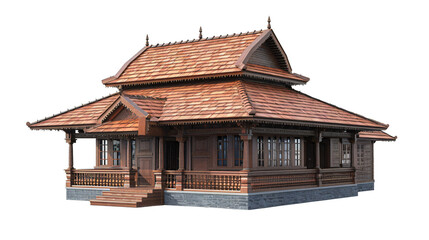 Kerala traditional house isolated on transparent background, PNG
