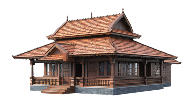 Kerala traditional house isolated on transparent background, PNG