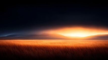 Fototapeta premium Golden Hour Sunset Over a Grassy Field