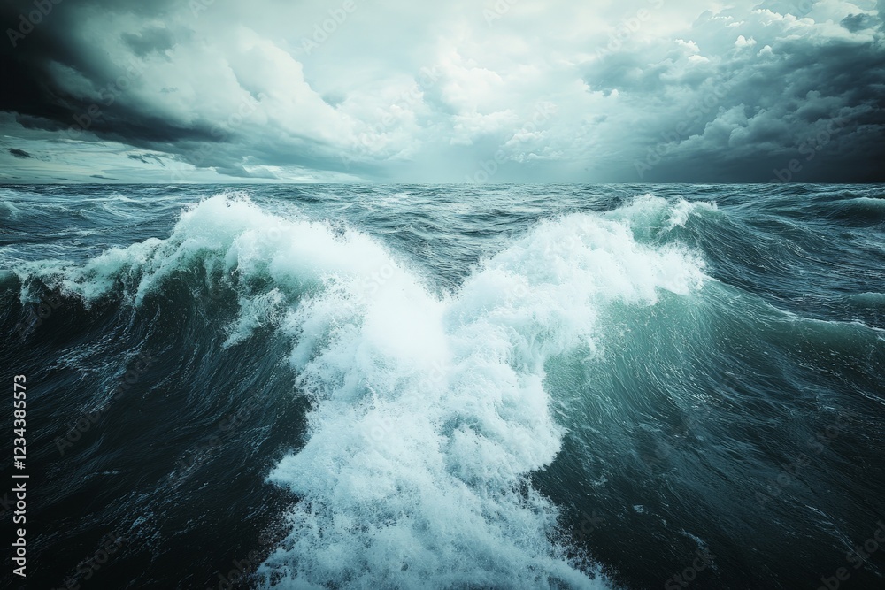 Aufkleber powerful waves crash against each other under a cloudy sky over an expansive ocean at twilight