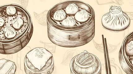 delicious dim sum illustration - asian food - hand-drawn illustrations