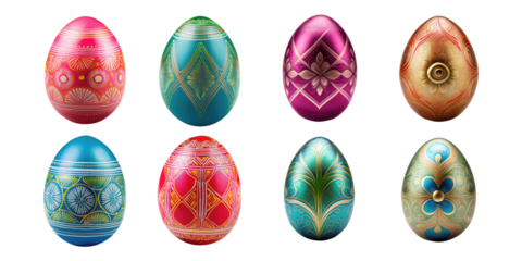 Colorful Decorative Easter Eggs on Transparent Background