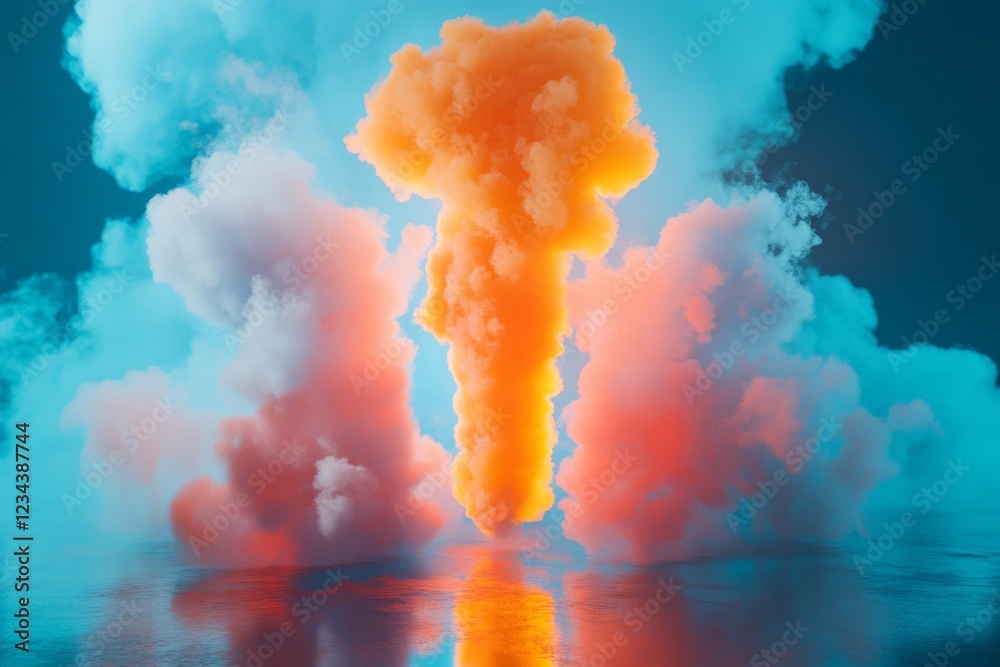 Poster brightly colored smoke plume rises above a reflective surface, creating a stunning visual display in